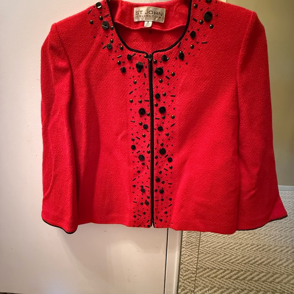 St. John Scarlet Embellished Blazer